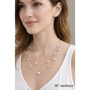 Napier Silver Tone Pink Pearl Multi Strand Necklace - 16"